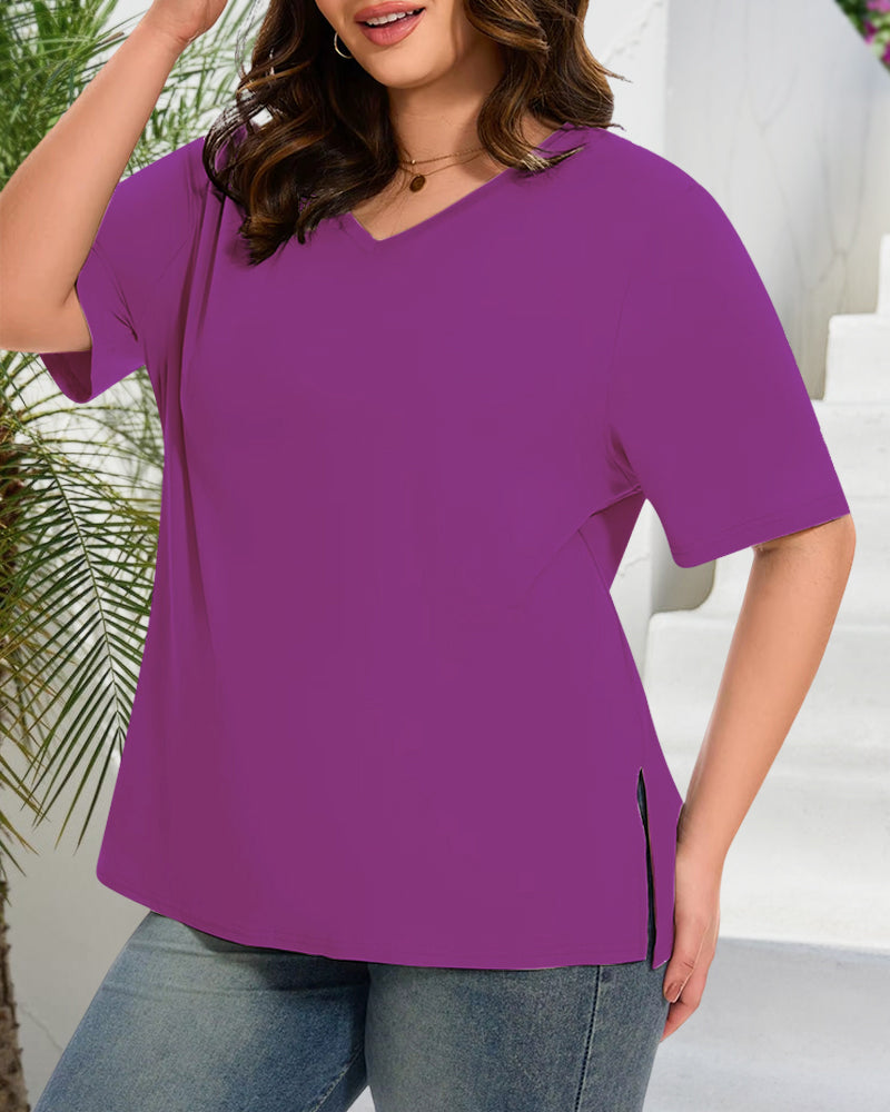 Longer Sleeve Plus Size V-Neck T-Shirt — Covers Your Arms & Hides Your Belly