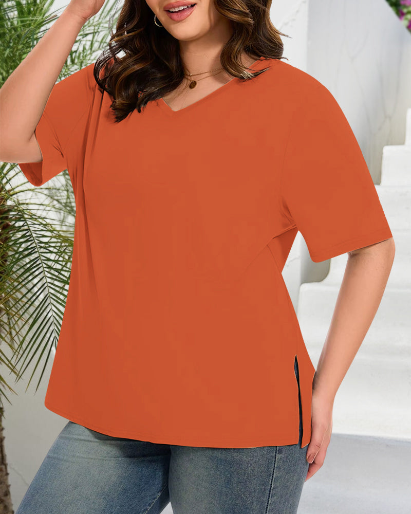 Longer Sleeve Plus Size V-Neck T-Shirt — Covers Your Arms & Hides Your Belly