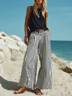 Sandy™ | Linen Vest & Striped Wide-Leg Pants Set