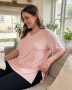 Longer Sleeve Plus Size V-Neck T-Shirt — Covers Your Arms & Hides Your Belly