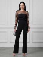 Oksana | Sheer Fitted Bodice Flared Leg Jumpsuit