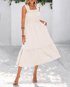 Flowy Retro Smocked Gingham Dress with Pockets