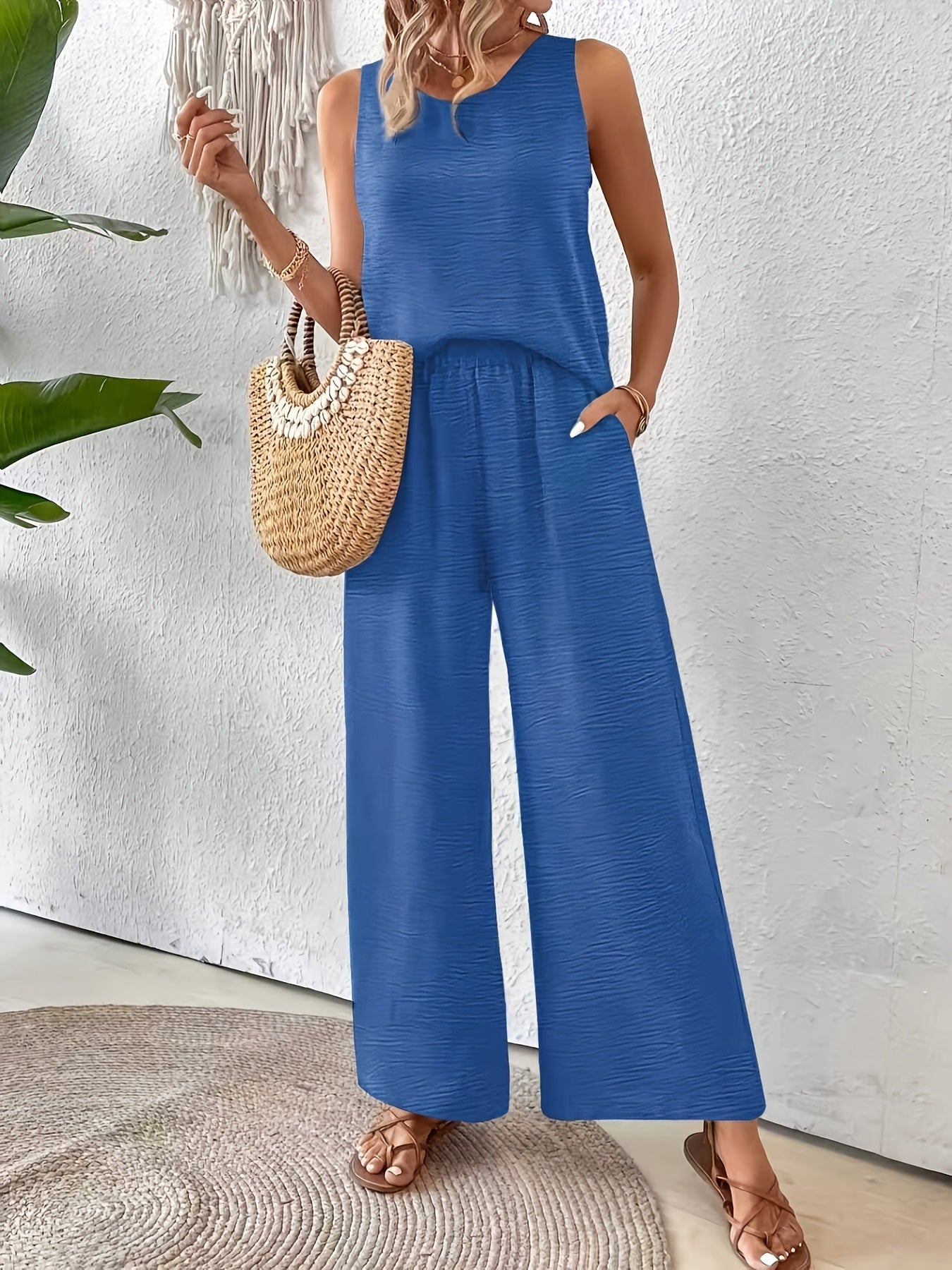 Sandy™ | Sleeveless Crochet Top & Wide-Leg Pants Set