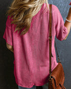 Textured V-Neck Dropped Shoulder Relaxed Tee