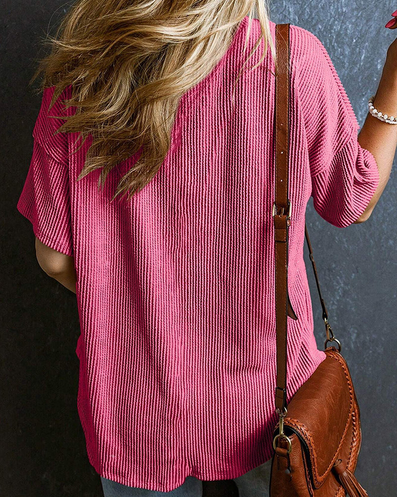 Textured V-Neck Dropped Shoulder Relaxed Tee