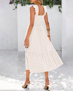 Flowy Retro Smocked Gingham Dress with Pockets