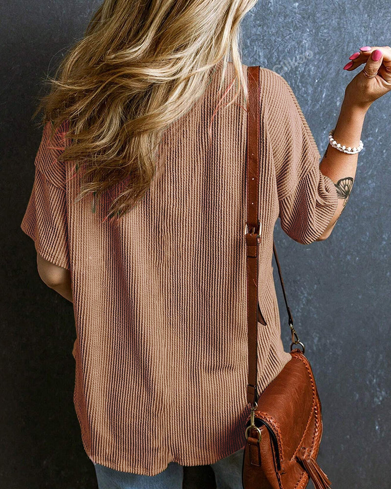 Textured V-Neck Dropped Shoulder Relaxed Tee