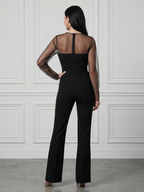 Oksana | Sheer Fitted Bodice Flared Leg Jumpsuit