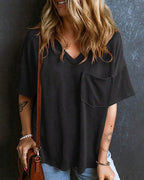 Textured V-Neck Dropped Shoulder Relaxed Tee
