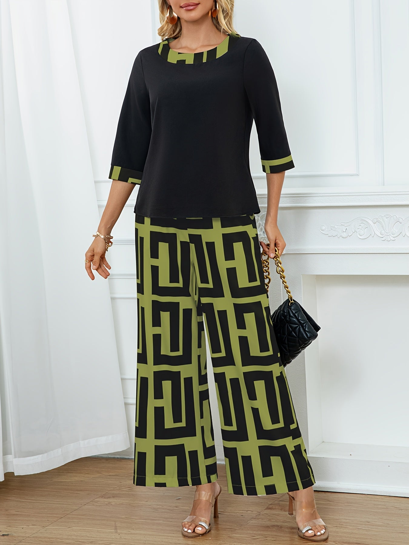 Maeve™ — patchwork top + geometric wide-leg