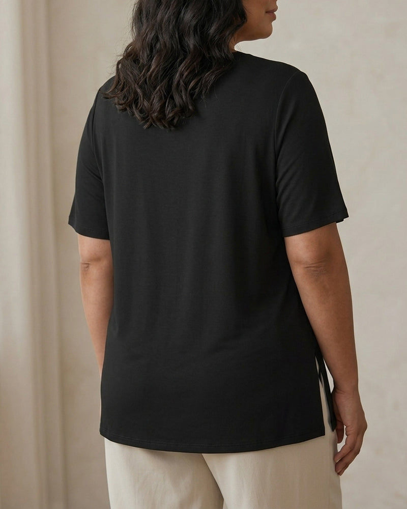 Longer Sleeve Plus Size V-Neck T-Shirt — Covers Your Arms & Hides Your Belly