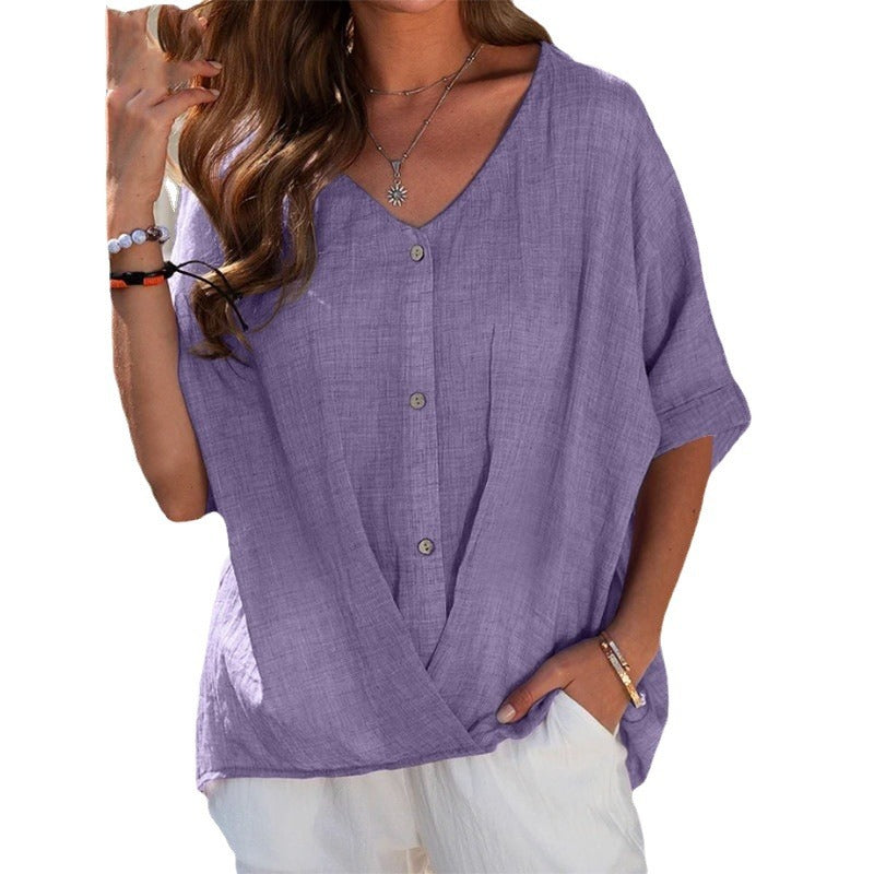 Breezy Drift | Relaxed V-Neck Button Blouse