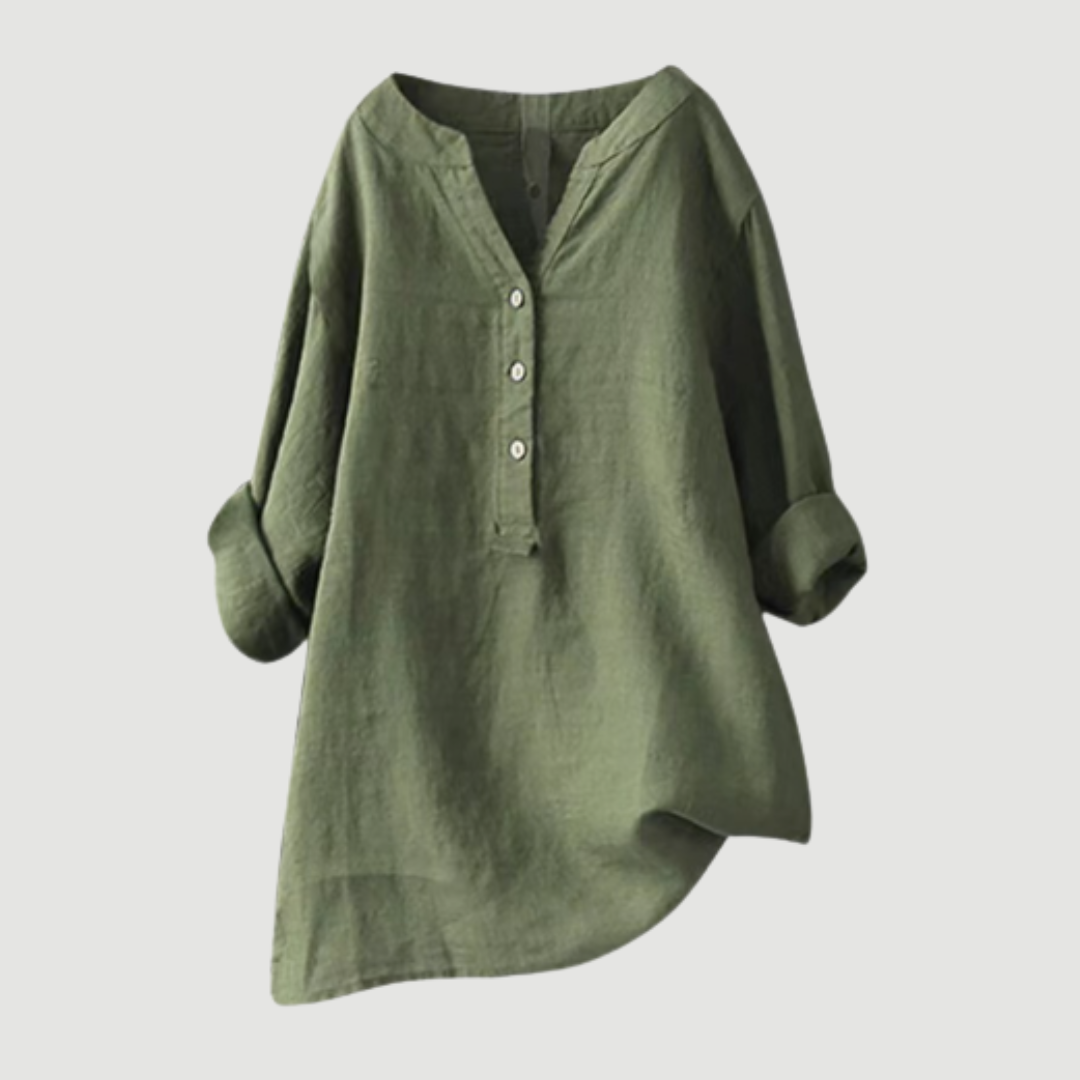 Loose-fit Solid V-Neck Blouse