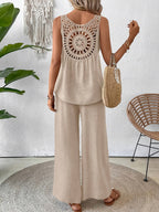 Sandy™ | Sleeveless Crochet Top & Wide-Leg Pants Set