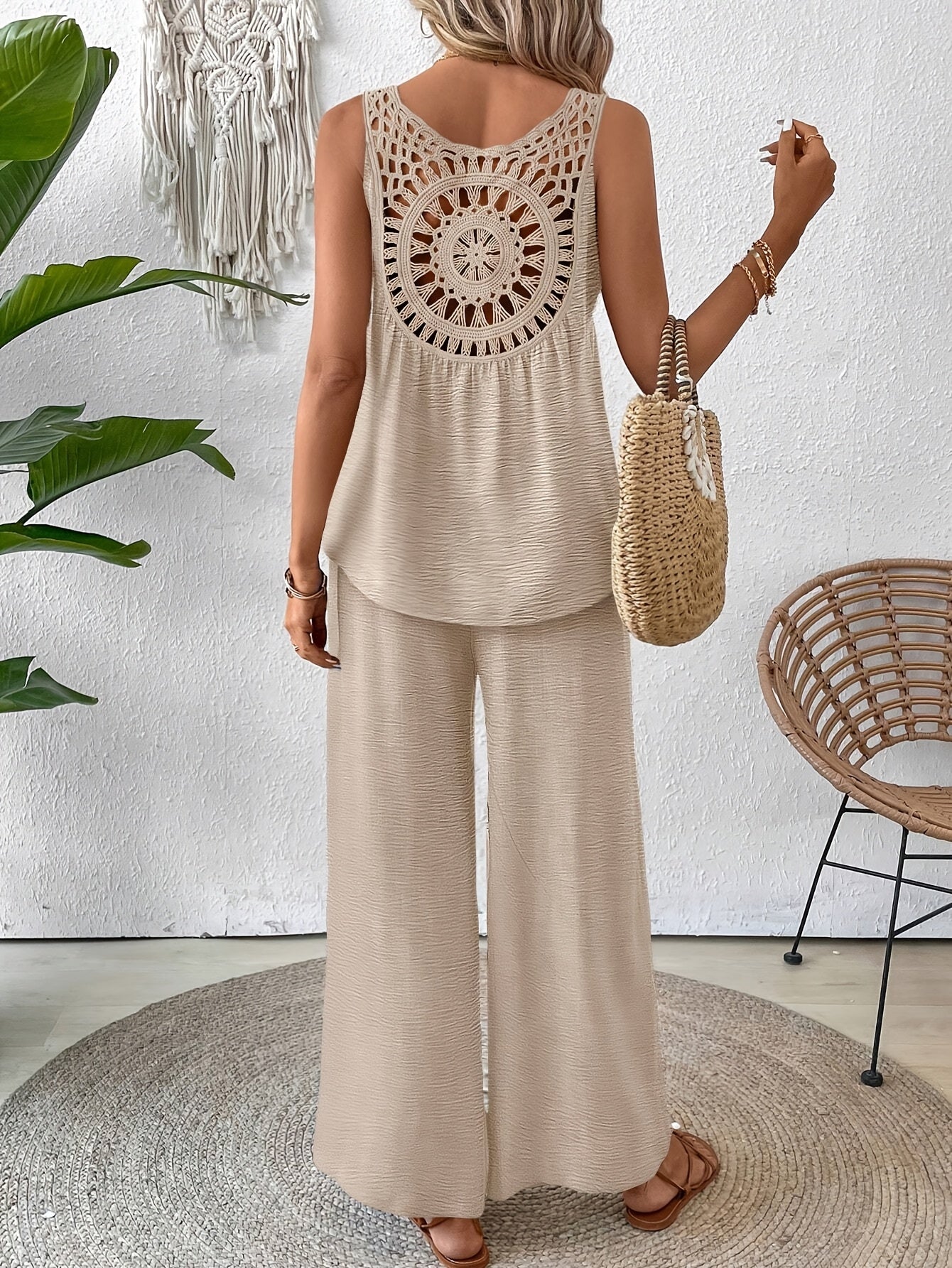 Sandy™ | Sleeveless Crochet Top & Wide-Leg Pants Set