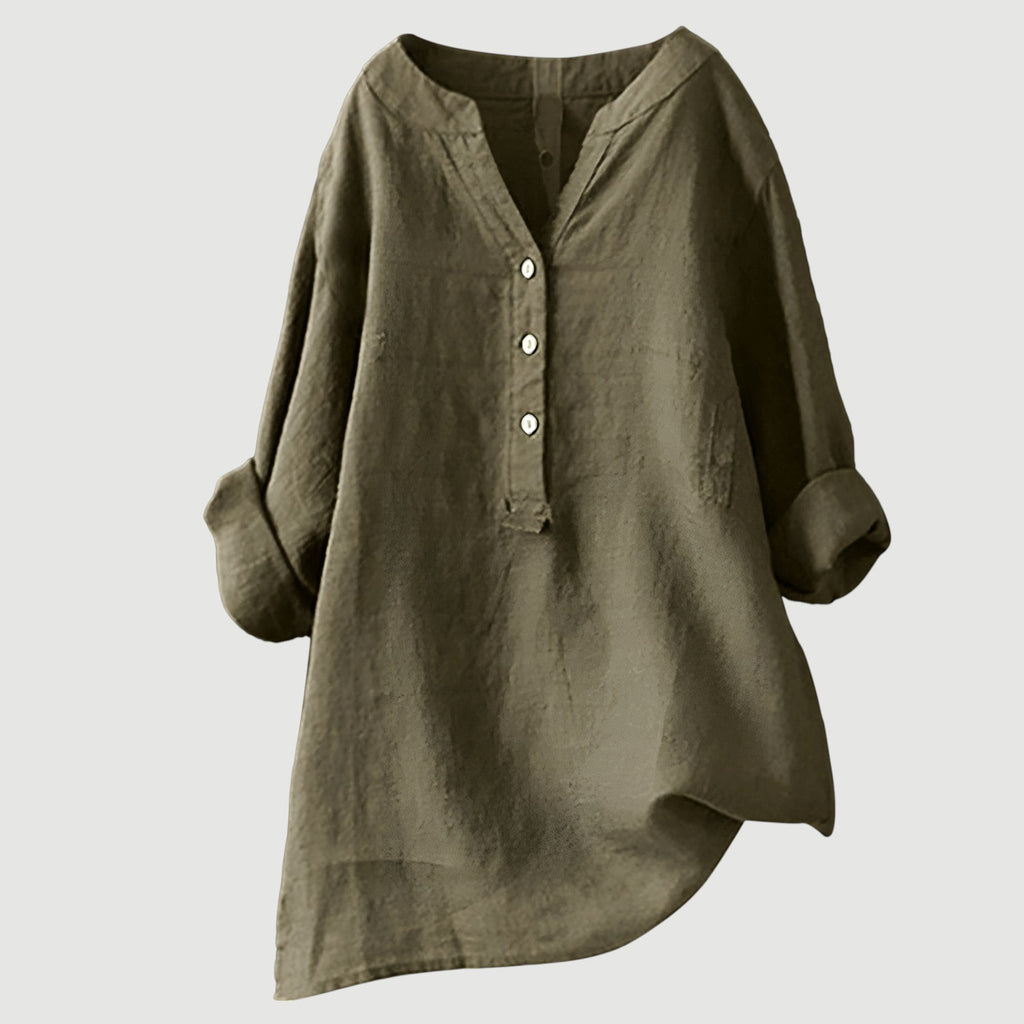 Loose-fit Solid V-Neck Blouse
