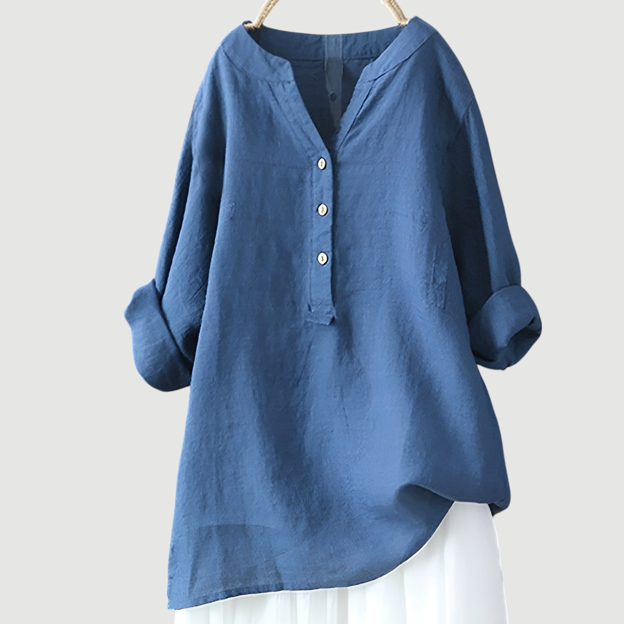 Loose-fit Solid V-Neck Blouse