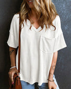 Textured V-Neck Dropped Shoulder Relaxed Tee