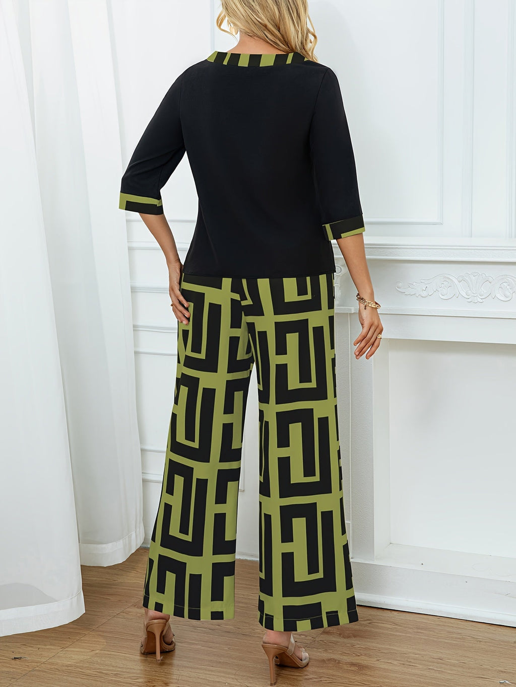 Maeve™ — patchwork top + geometric wide-leg