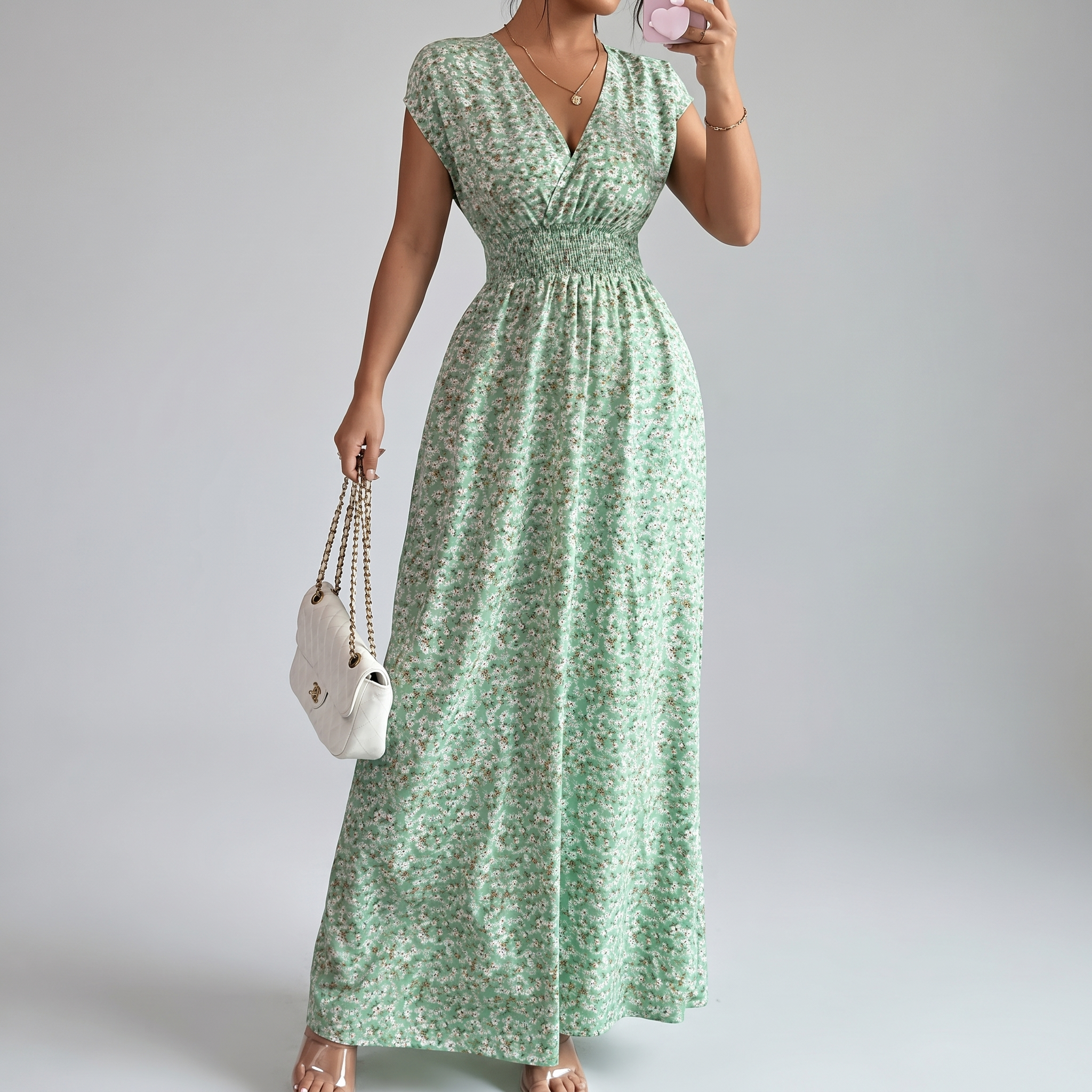 Elegant Floral Smocked Maxi Dress