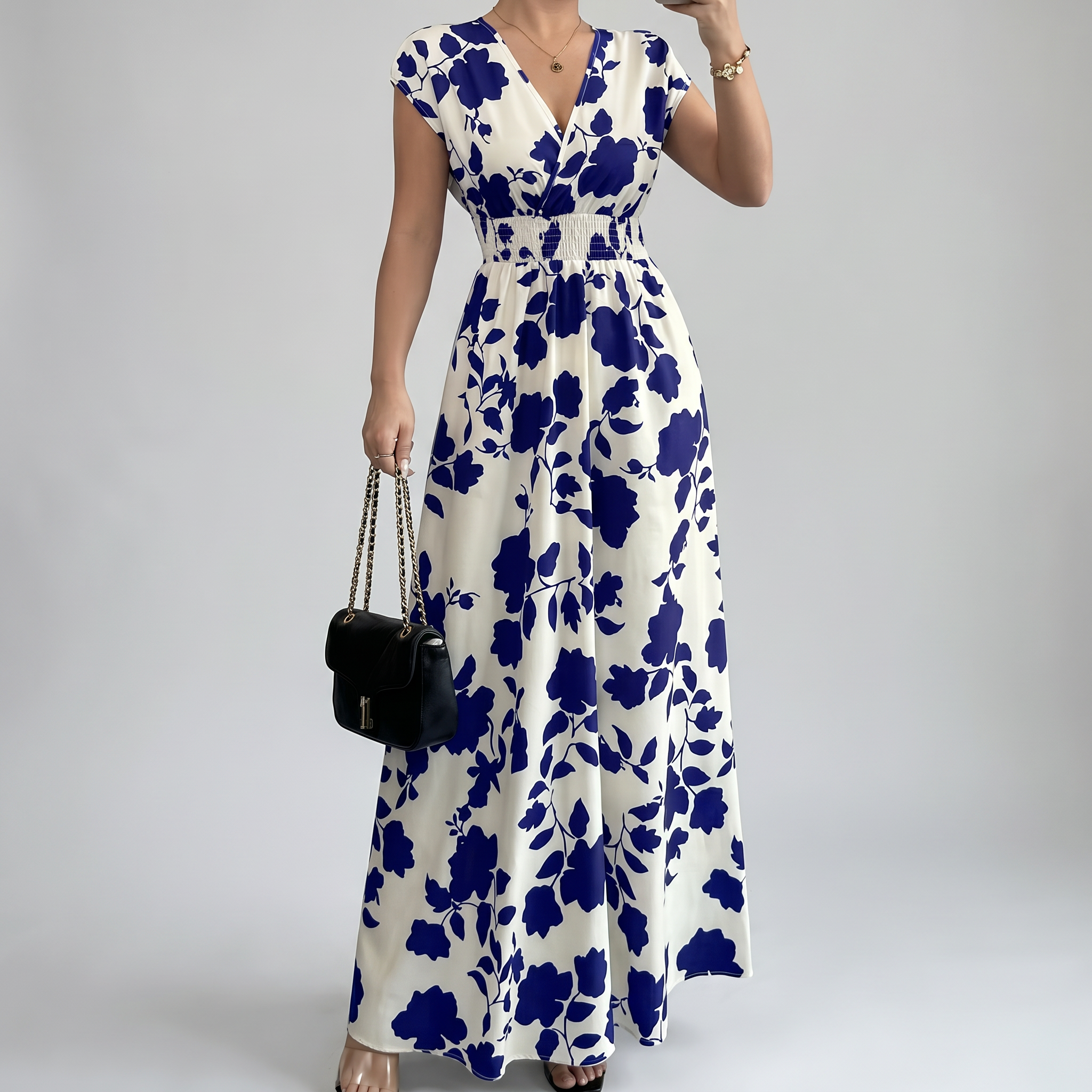 Elegant Floral Smocked Maxi Dress