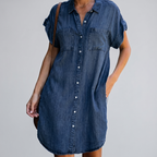 Effortless Versatile Short-Sleeve Denim Shirt-Dress