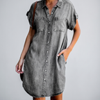 Effortless Versatile Short-Sleeve Denim Shirt-Dress