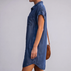 Effortless Versatile Short-Sleeve Denim Shirt-Dress