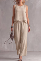 Sandy™ | Sleeveless Crochet Top & Wide-Leg Pants Set