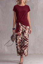 Penny™ | Printed Two-Piece Casual Set with Tie-Front Top