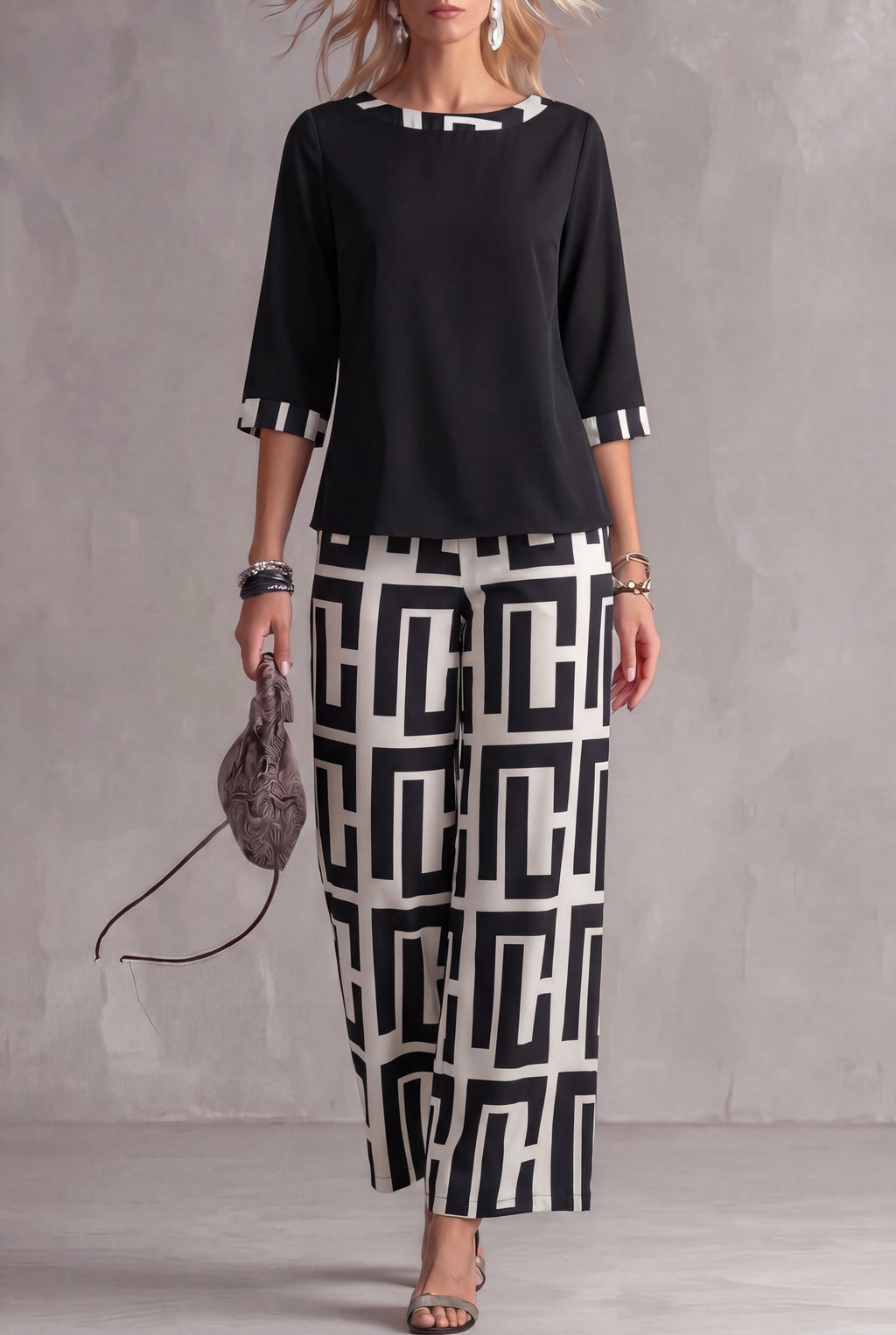 Maeve™ — patchwork top + geometric wide-leg
